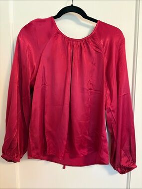 Nation LTD pink Satin Gathered-Neck Long Sleeve Blouse
